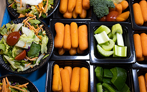 Vegetable trays in cafeteria